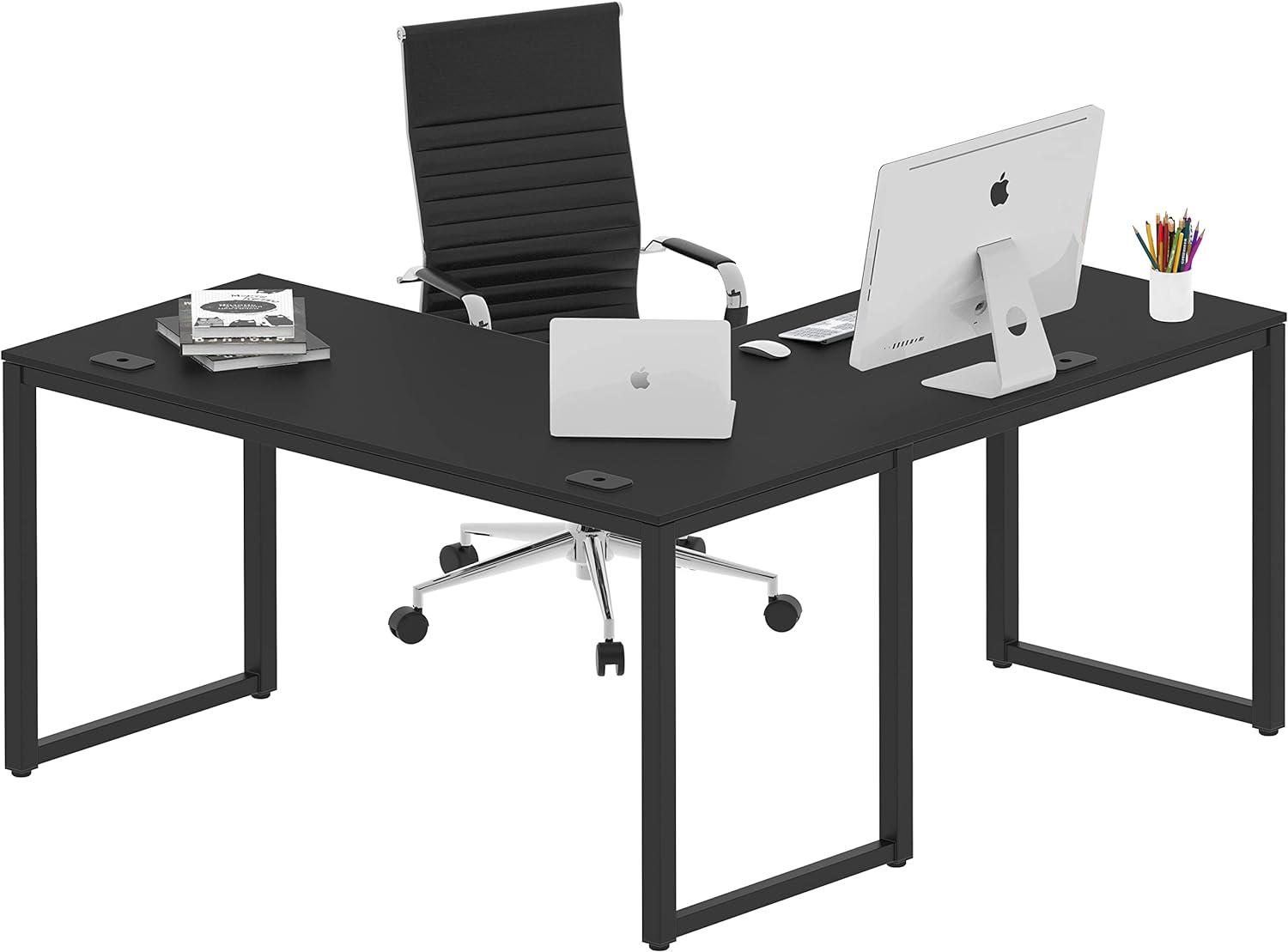 SHW Commercial-Grade L Shaped 55" x 60" Corner Office Computer Desk, Black