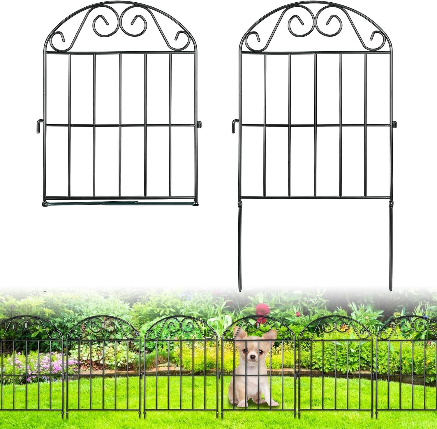 Black Metal Arched Garden Fence Panels, 24 Pack