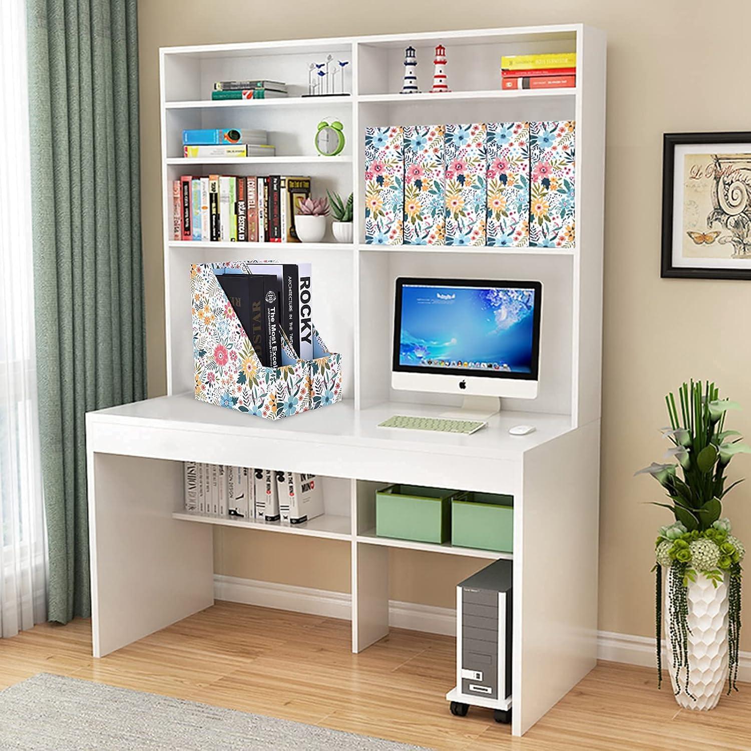 SUIN 2 Packs Foldable Magazine-File Holder, Seamless Floral Design File-Boxes Desk Organizer for Office/Home/School, Cardboard