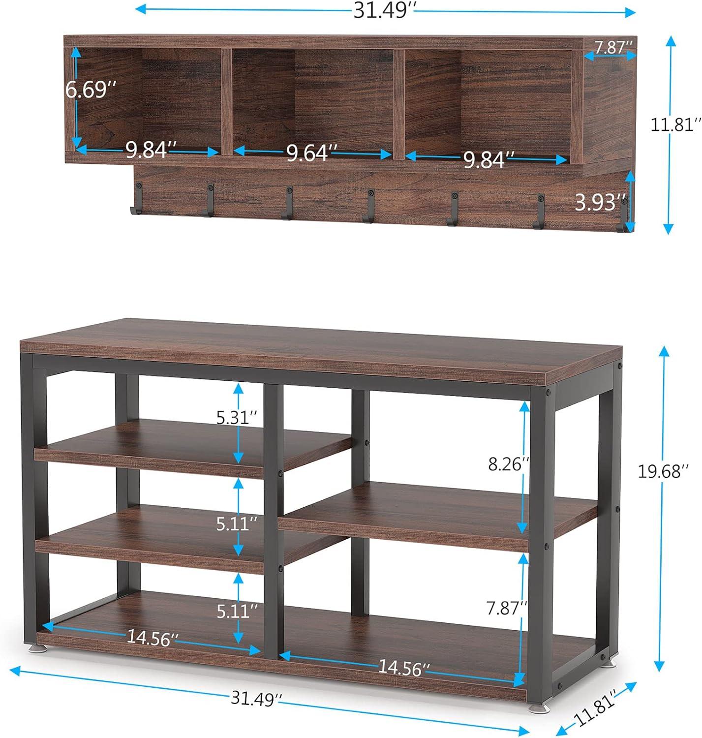 Tribesigns Coat Rack Shoe Bench Set Hall Tree with Shoe Bench Industrial Shoe Rack Bench with Coat Rack 3 Storage