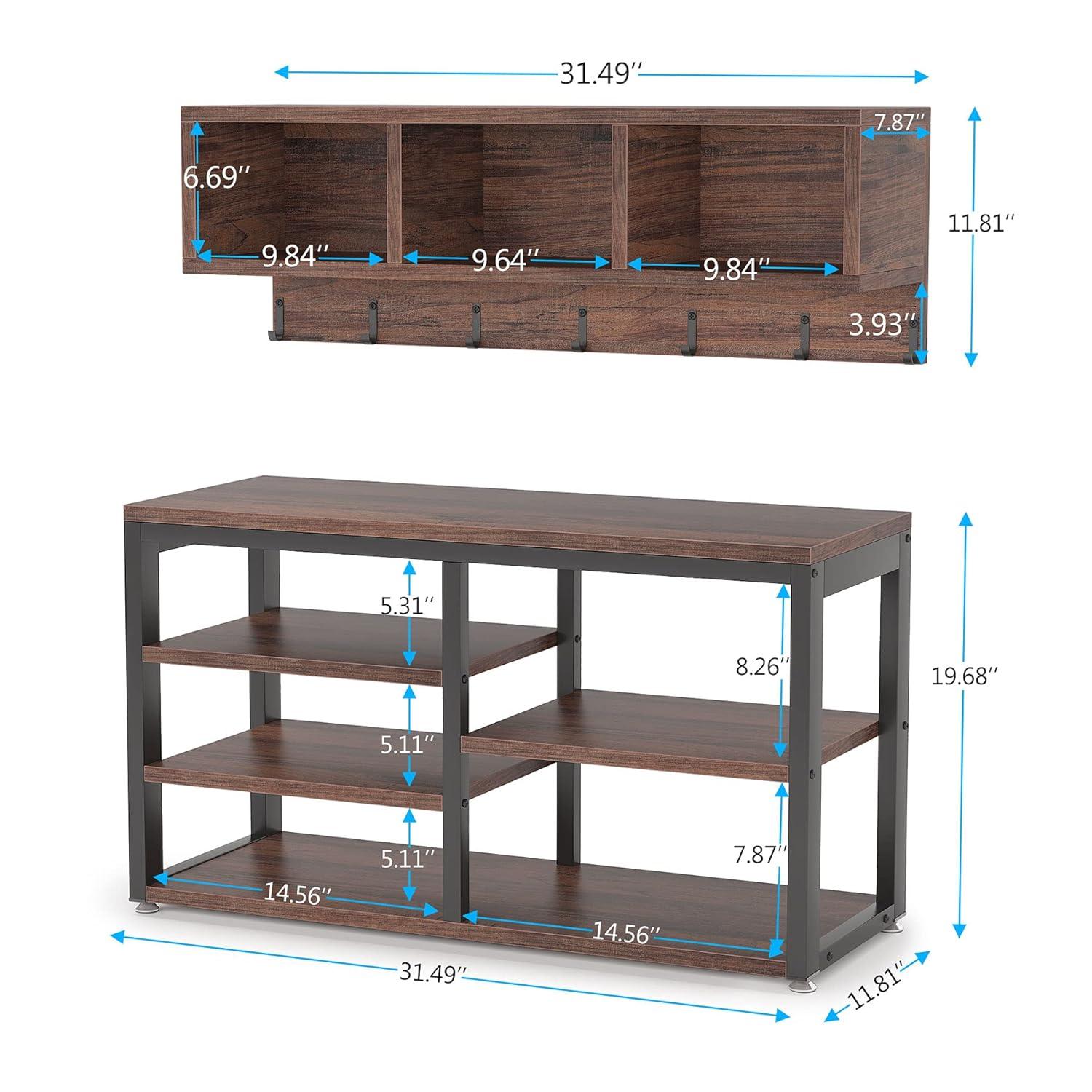 Tribesigns Coat Rack Shoe Bench Set Hall Tree with Shoe Bench Industrial Shoe Rack Bench with Coat Rack 3 Storage