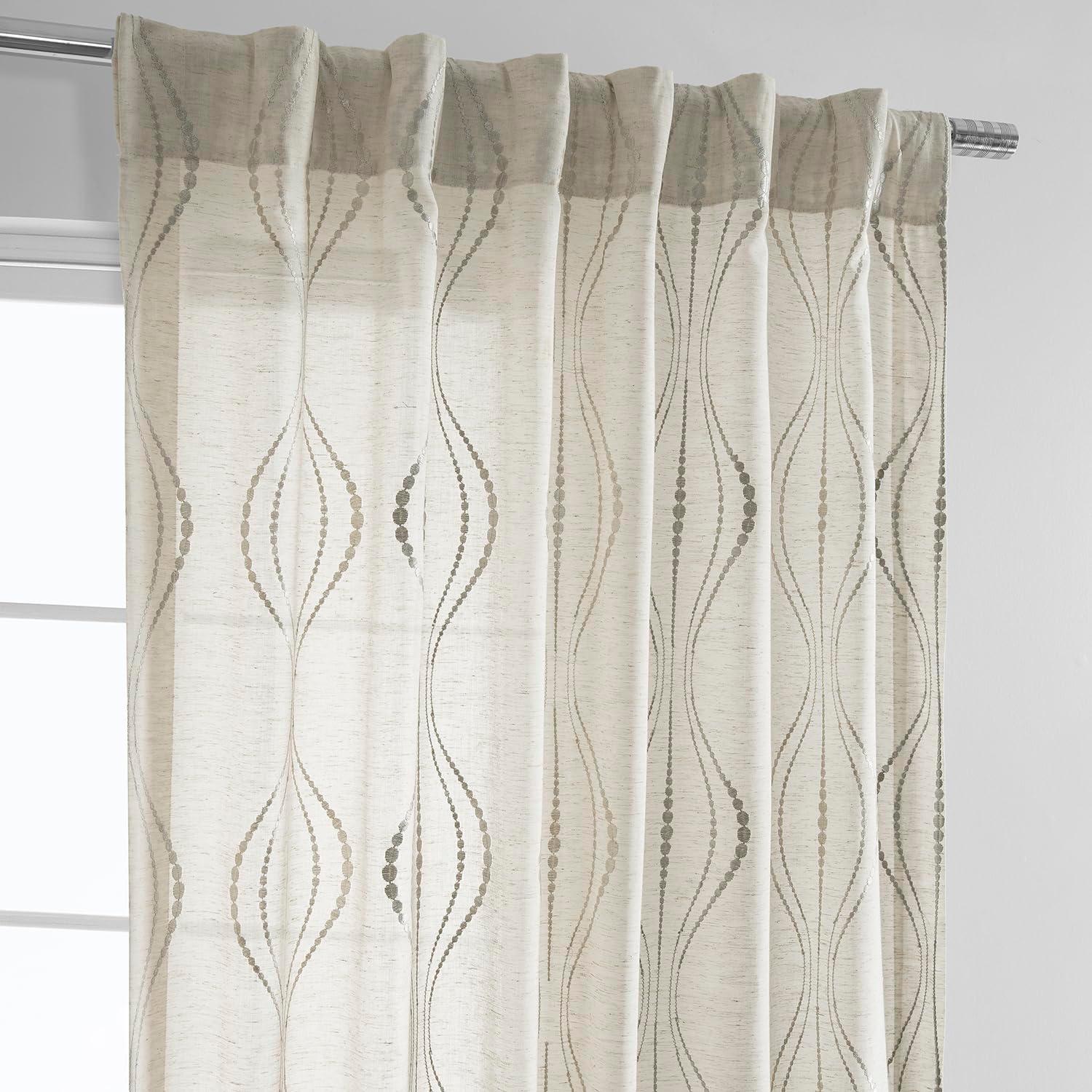 Suez Natural Embroidered Faux Linen Sheer Curtain (1 Panel), Suez Natural, 50W X 96L