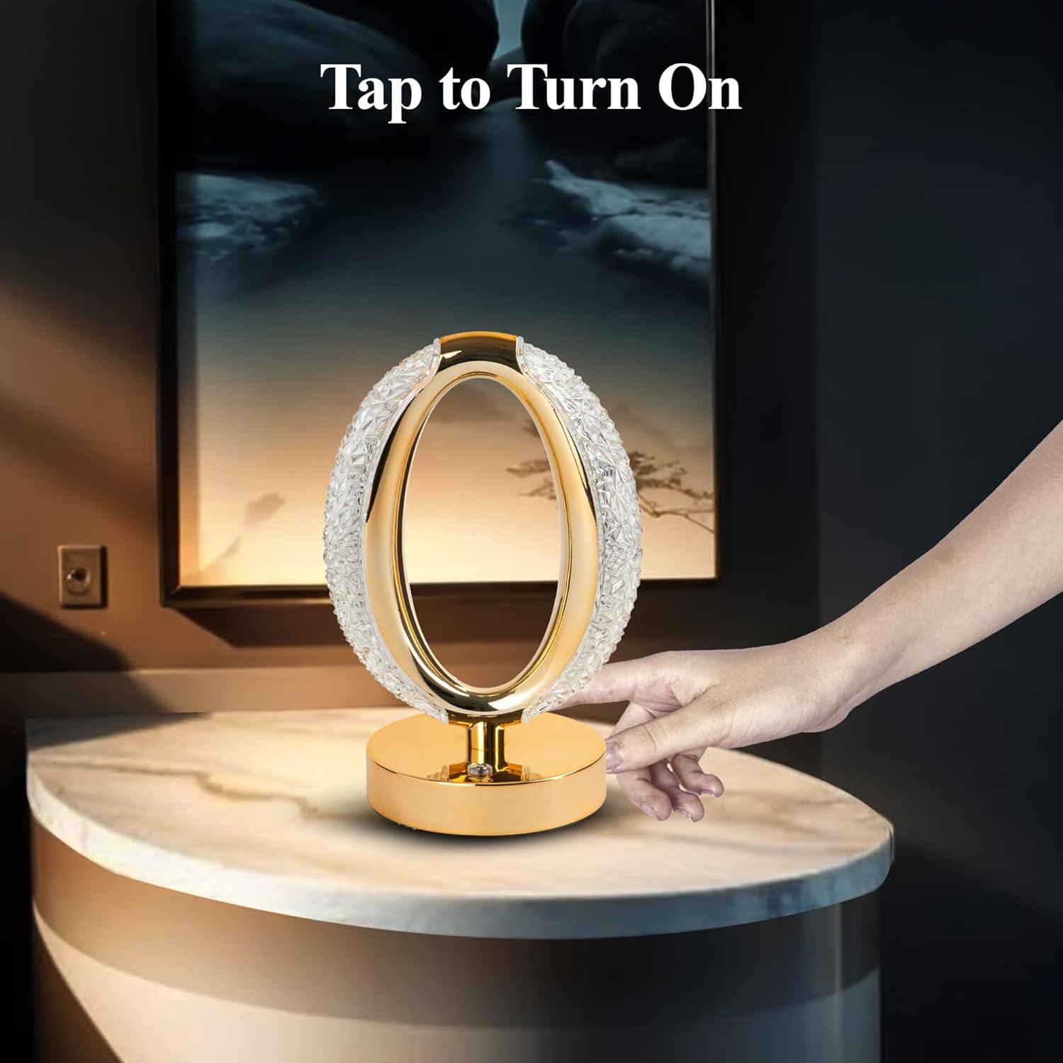 Bell and Howell Hudson Table Lamp 2 Pack Small Cordless Touch LED Rechargeable Oval Ring Lamp Bedside Desk Gold Base