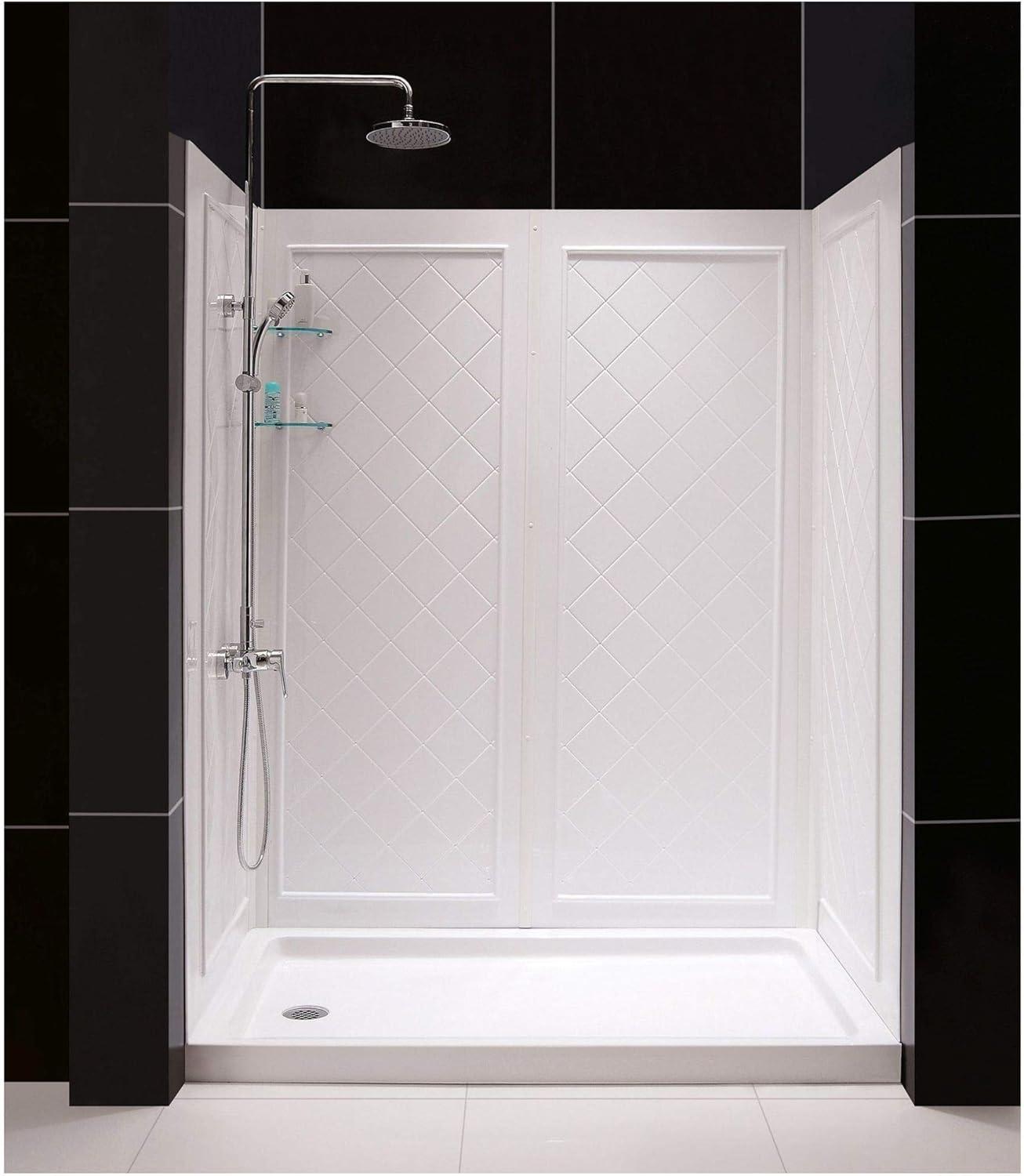 White Acrylic Alcove Shower Kit with Left Drain