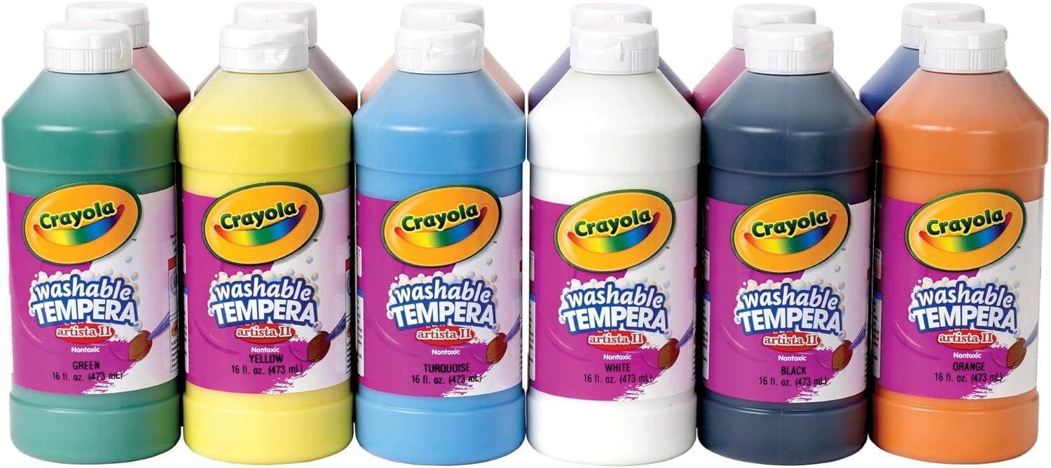 Assorted Colors Washable Tempera Paint Set, 16 oz Bottles