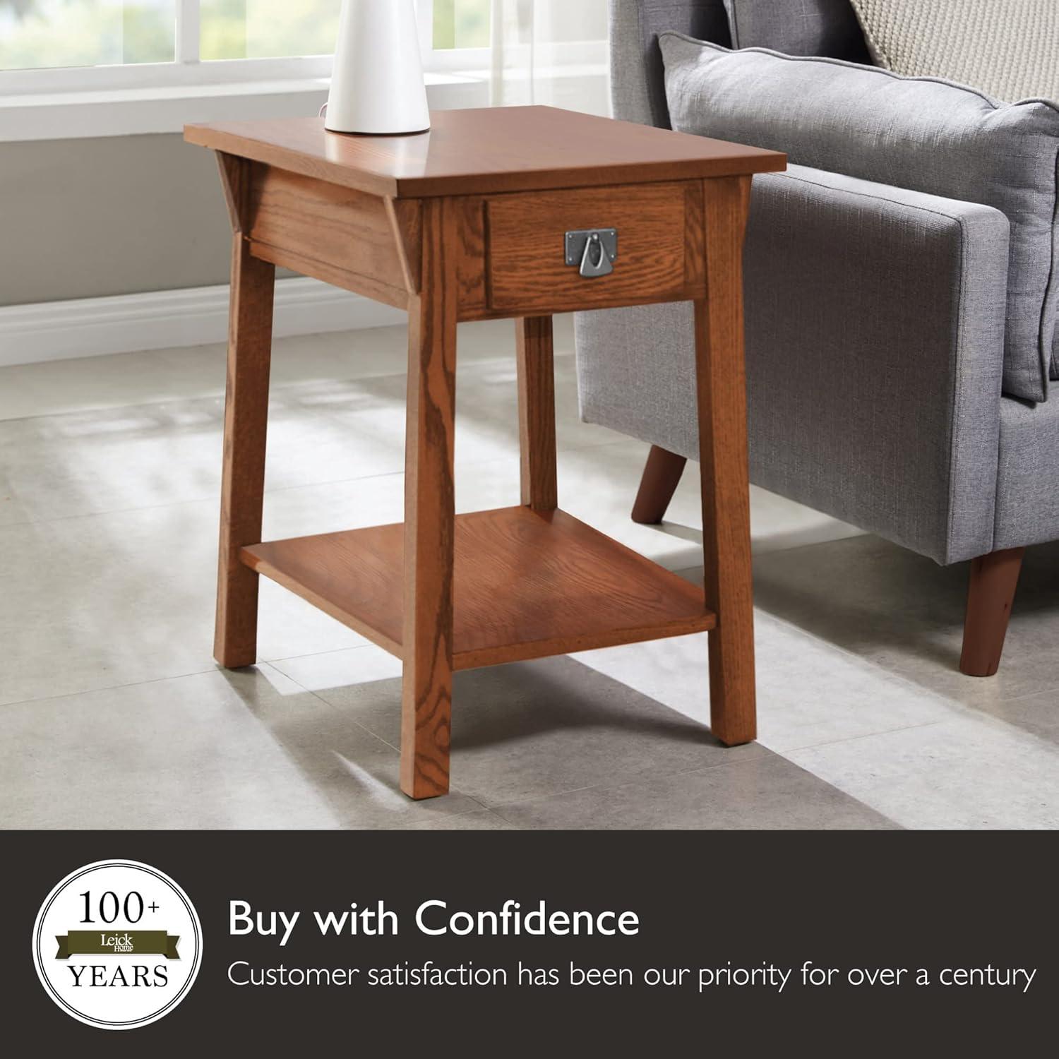 Favorite Finds Mission Chairside Table Russet Finish - Leick Home: Compact, Tiered, with Drawer & Shelf