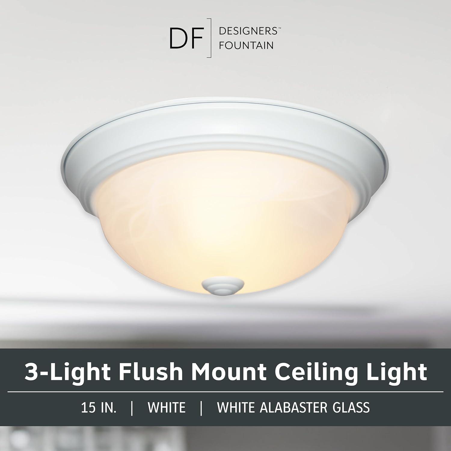 Designers Fountain 15 inch Large 3-Light White Flush Mount Ceiling Light, 1257L-WH-AL