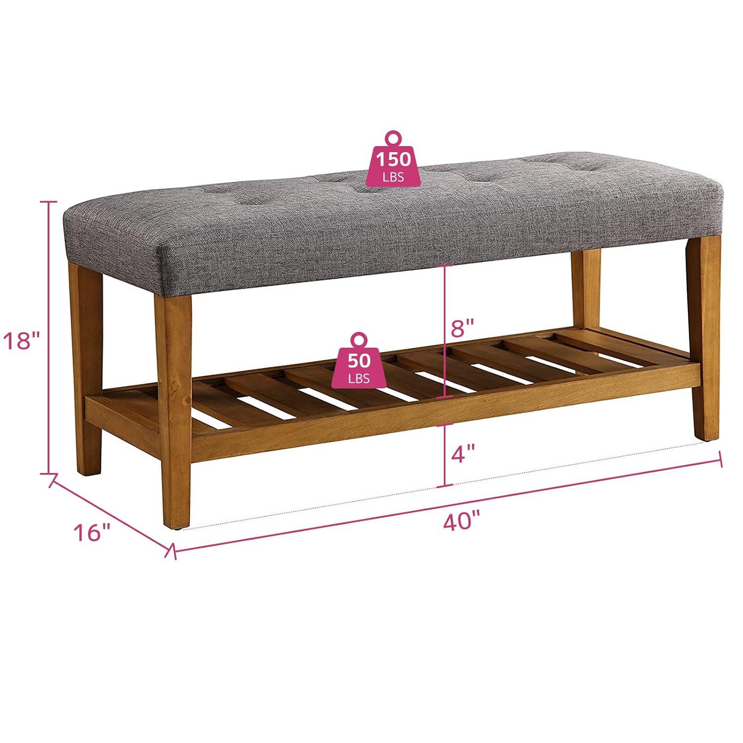 Acme Furniture Charla Bench Gray Fabric/Oak Finish
