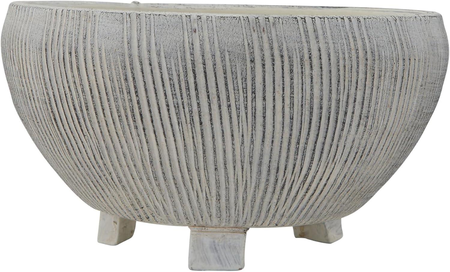 Storied Home Small Footed Terracotta Planter with Fluted Texture Distressed Cream: Indoor 4.5" Hand-Painted Vase