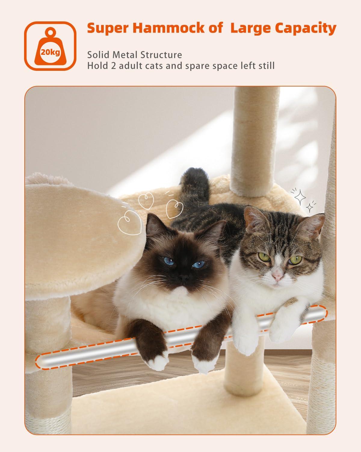 Latitude Run® Indoor Multi-Level Tall Cat Tower With Large Hammock, Scratching Posts, Cozy Condo And Top Perch