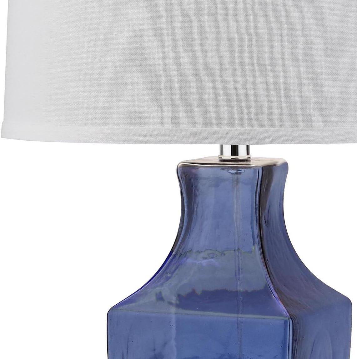 Elegant Blue Glass Urn Table Lamp Set with White Cotton Shade