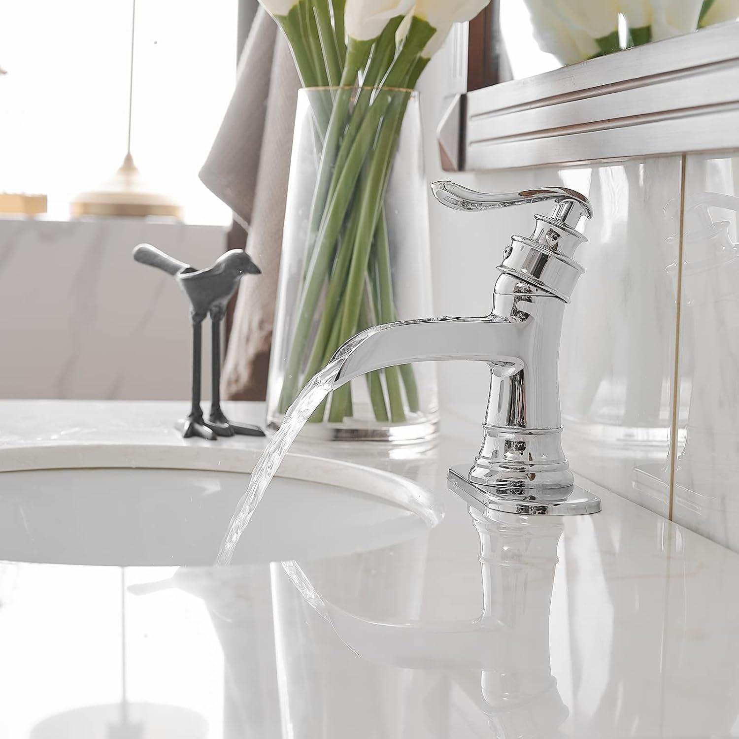 Chrome Single Handle Waterfall Bathroom Faucet with Pop-Up Drain