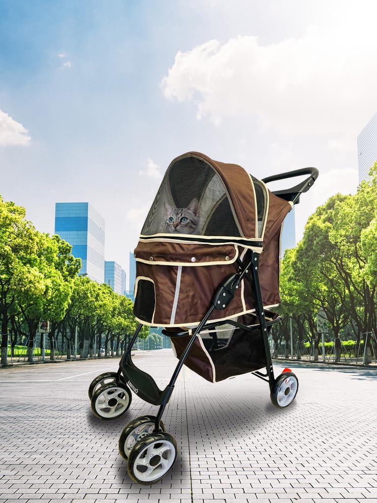 Amoroso Baby 6748 4 Wheel Pet Stroller for Cats & Dogs - Brown & White