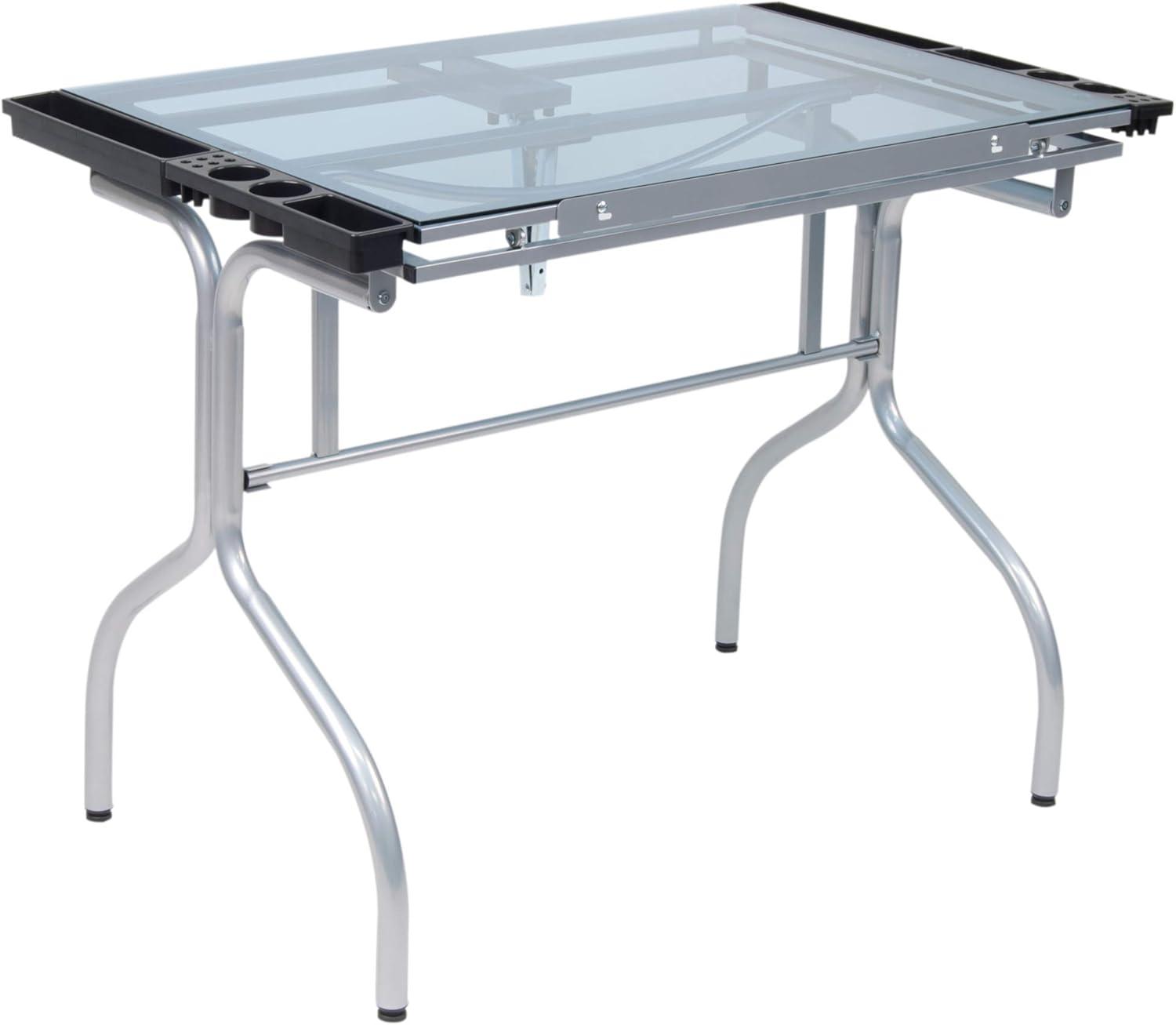 Futura 38'' Silver Frame Craft Station with Blue Tempered Glass Top