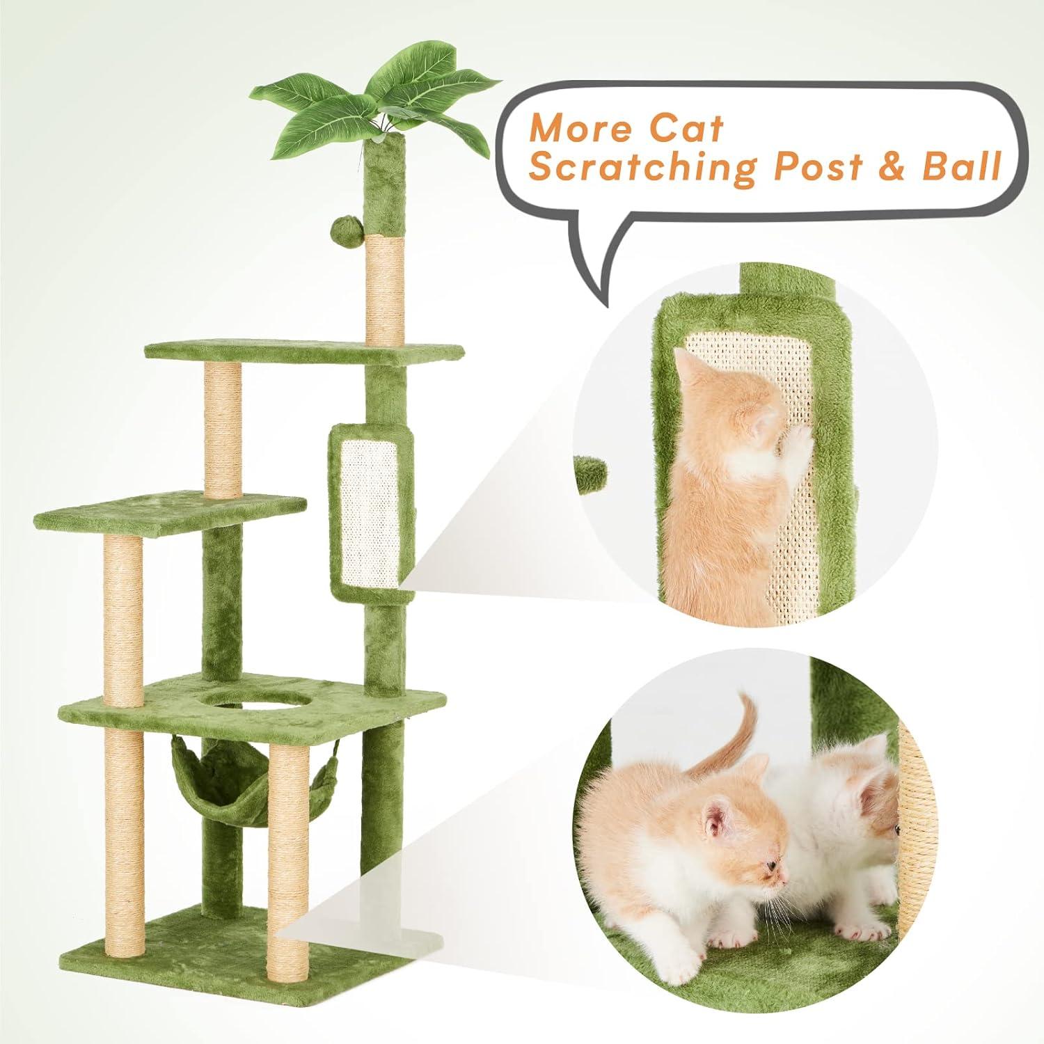 55'' Green Multi-Level Cat Tree with Hammock and Sisal Posts