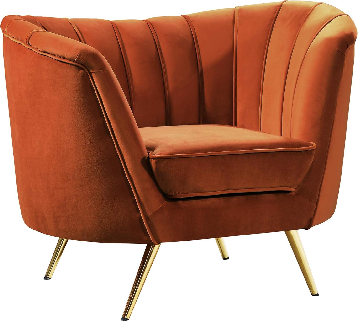 Mid-Century Cognac Velvet Accent Chair with Gold Stainless Steel Legs