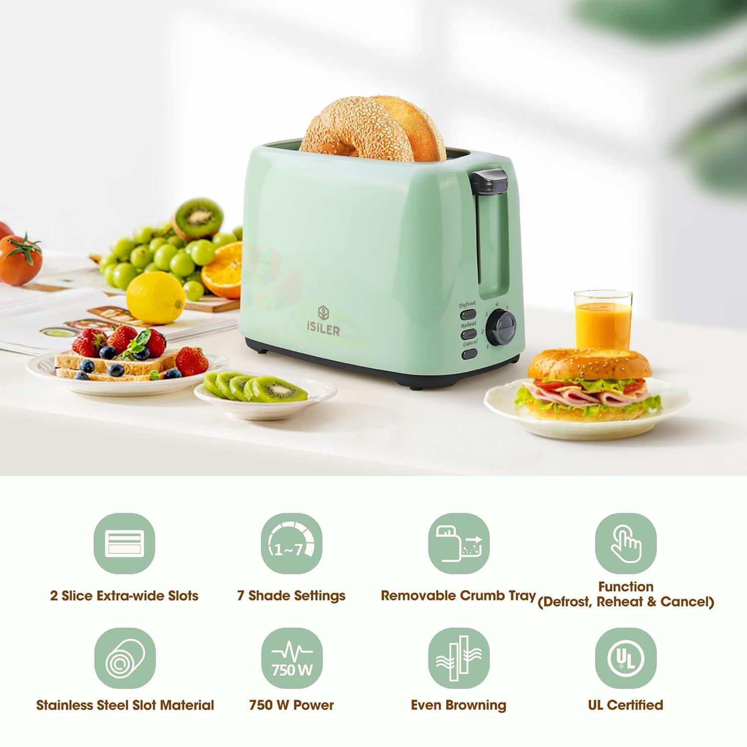 JADOOG 2 Slice Toaster, 1.3 Inches Wide Slot Bagel Toaster With 7 Shade Settings And Double Side Baking
