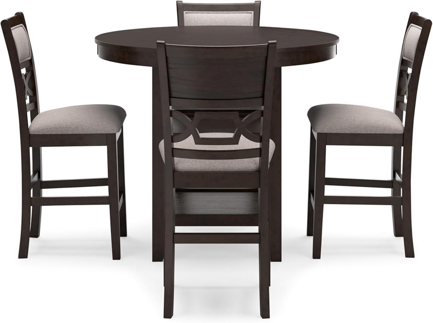 Cherry Brown Transitional Round Counter Height Dining Table with 4 Barstools