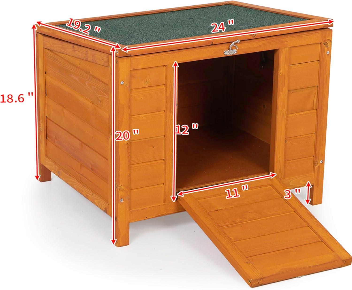 Small Wood Rabbit Hutch Bunny Cage, Raised Cat House with Ladder for Small Animals, Orange