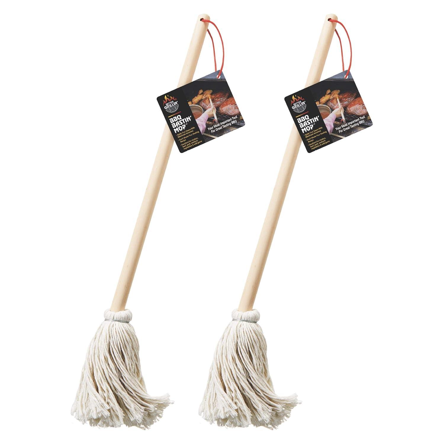 Better Grillin BBQ Basting Mop Brush, Applies Marinades & Sauces, Washable, 16" Handle, 2 Pack