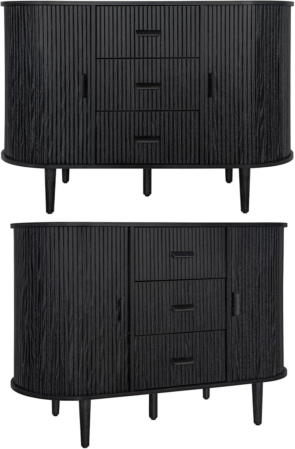 Glavbiku Sideboard with 3 Tambour Door,Accent Storage Cabniet with 1 Shelves for Living Room,Black