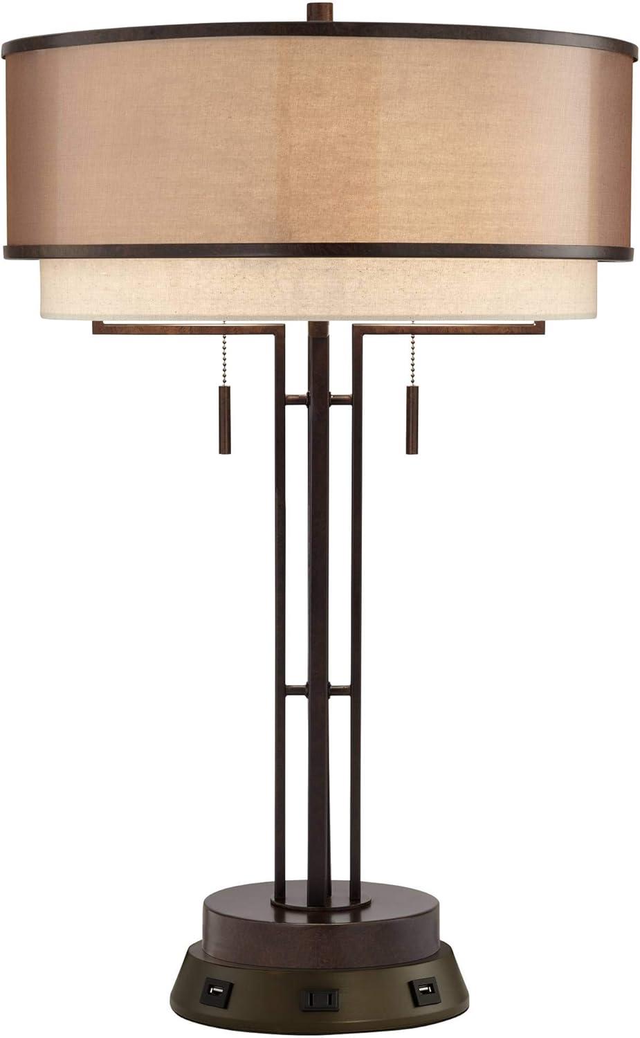 Bronze Industrial Table Lamp with USB and AC Power Outlet