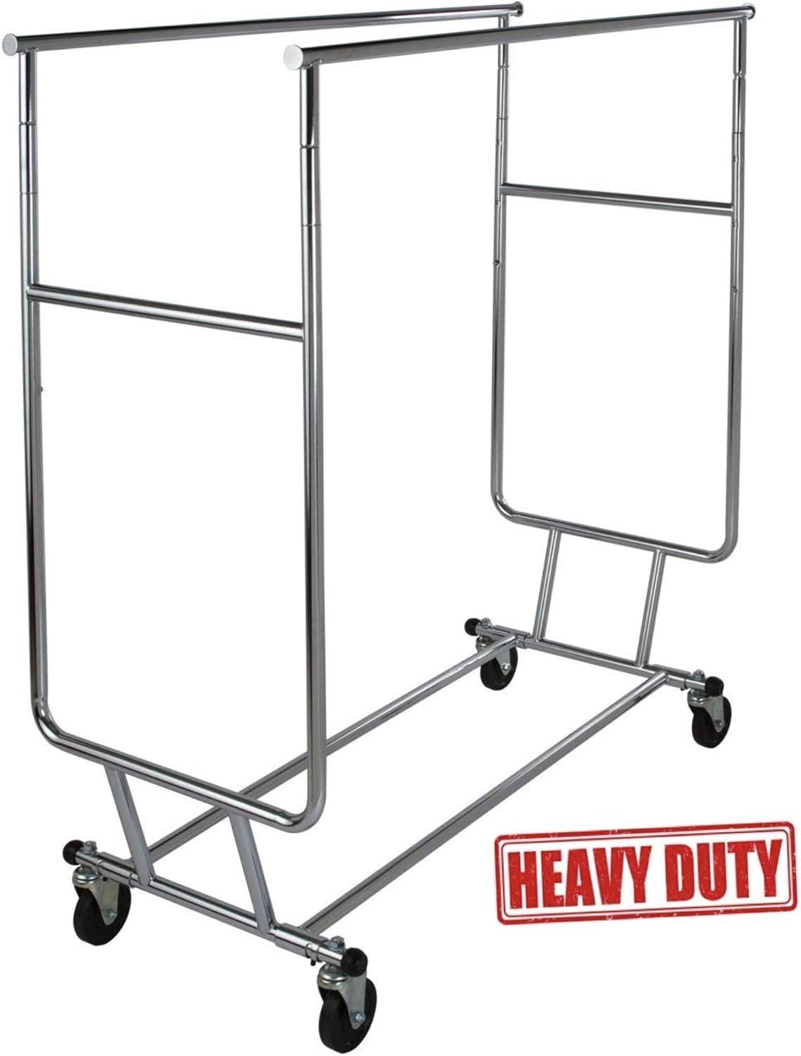 Heavy Duty Chrome Double Rail Rolling Clothing Rack