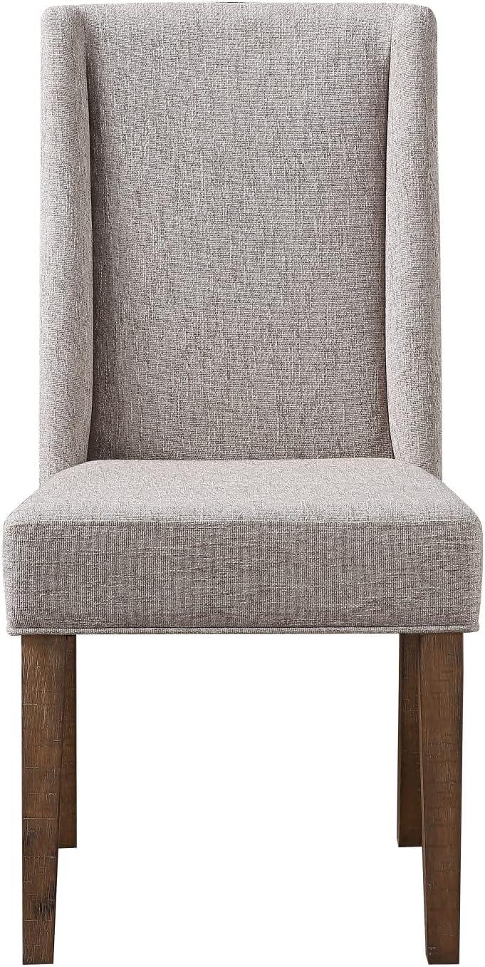 Beige Upholstered Wood Side Chair with Distressed Legs, Set of 2