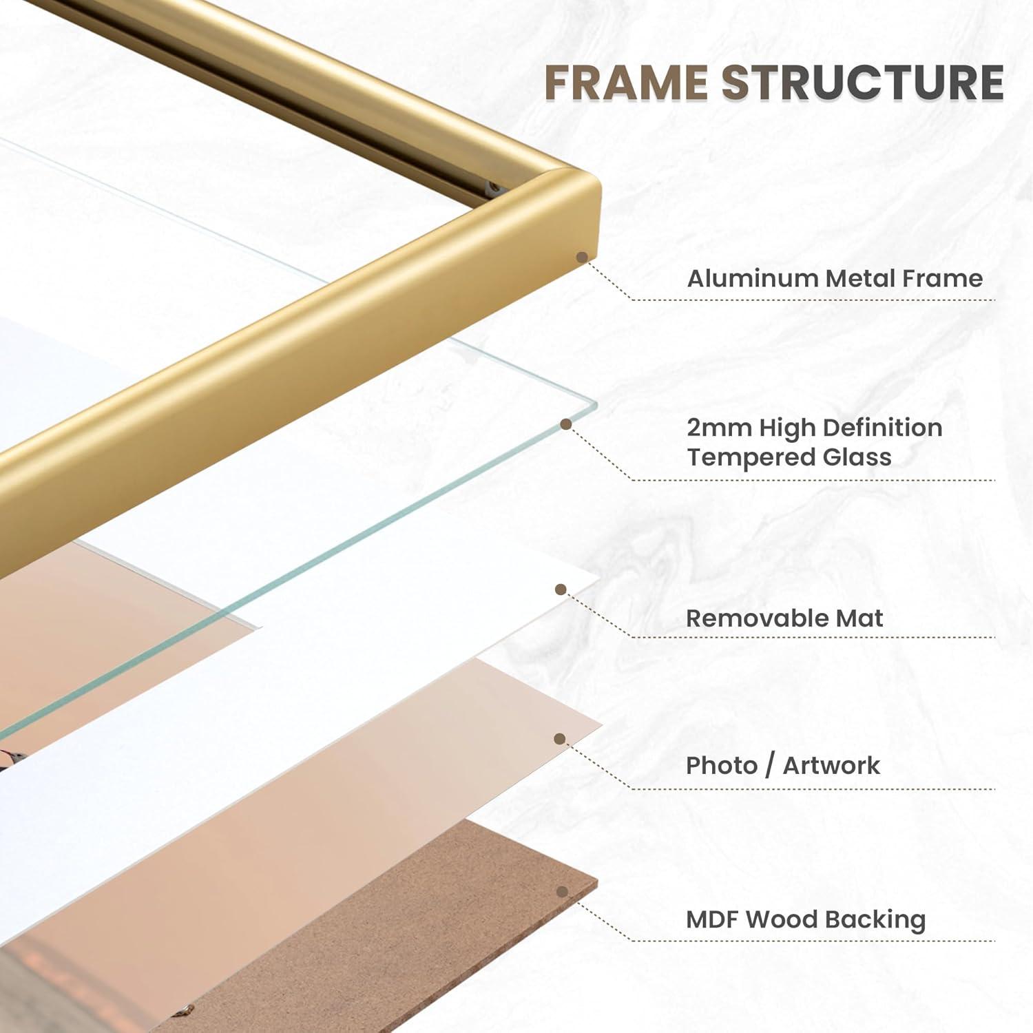8x10 Frame Gold Picture Frame - Complete Modern Photo Frame Includes UV Acrylic Shatter Guard
