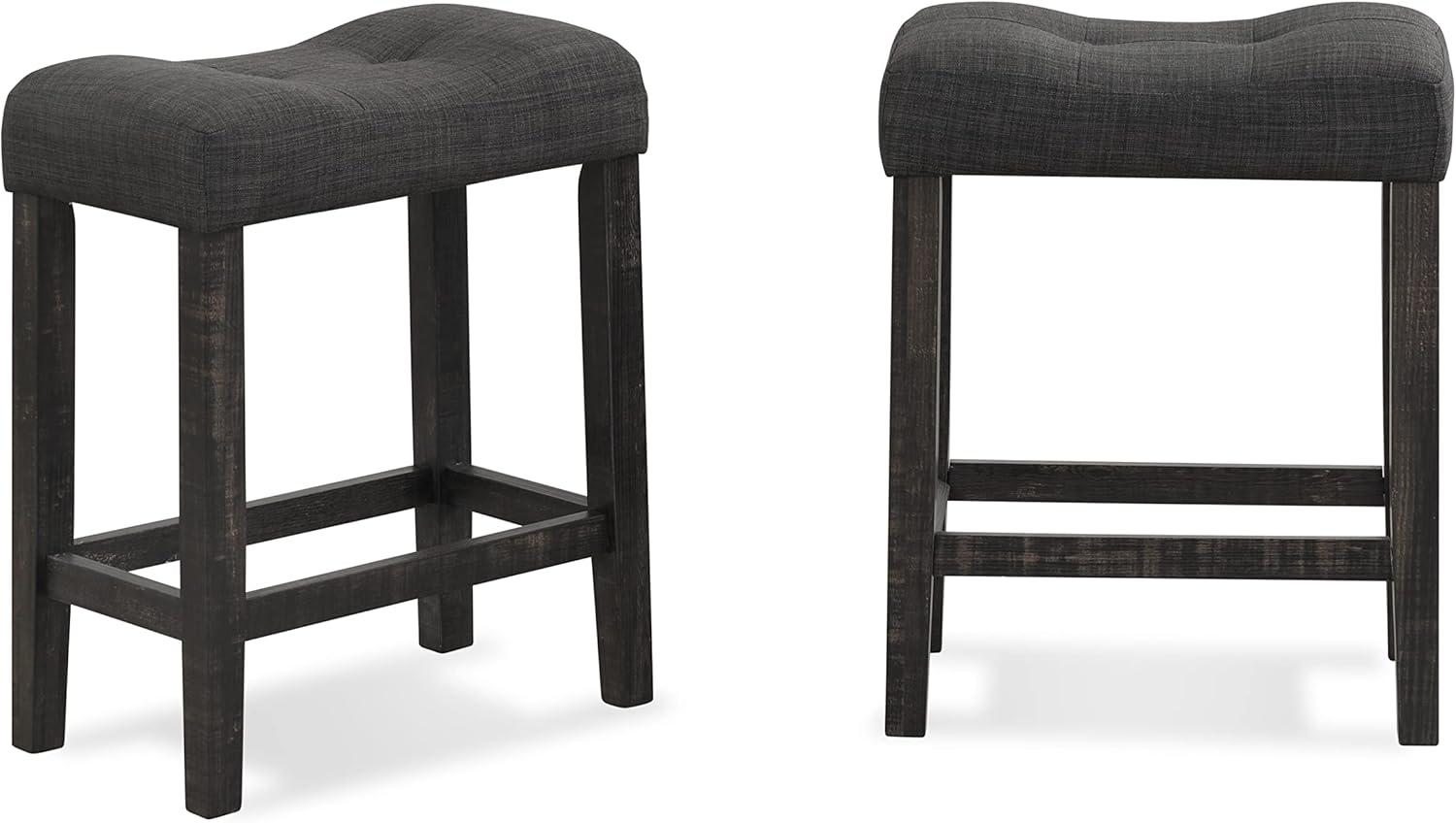 Gray Backless Saddle Style Wood Counter Stools, 24.5" Height, Set of 2