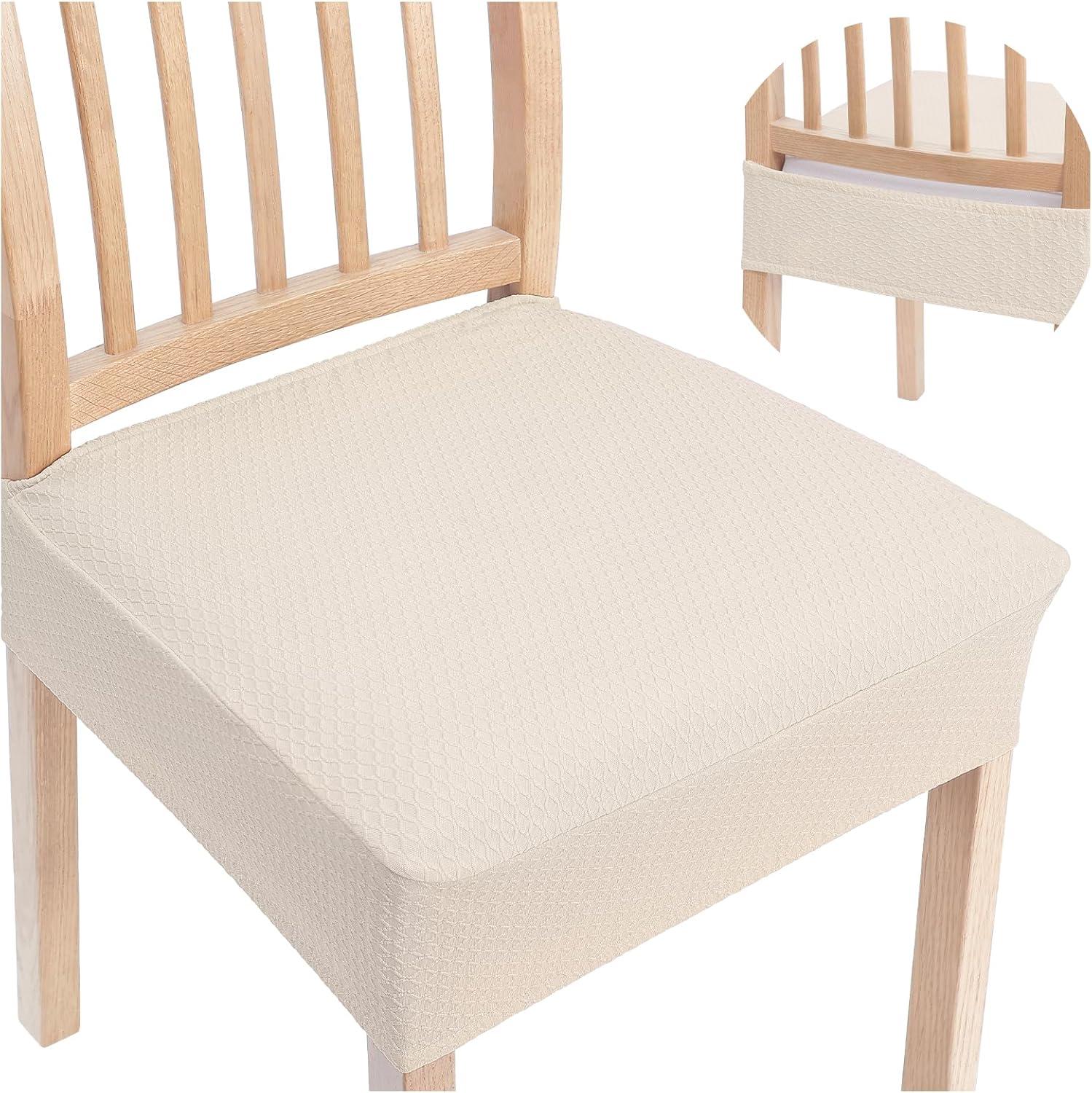Smiry Dining Chair Seat Covers Stretch Jacquard Chair Slipcover with Ties (Set of 6, Beige)