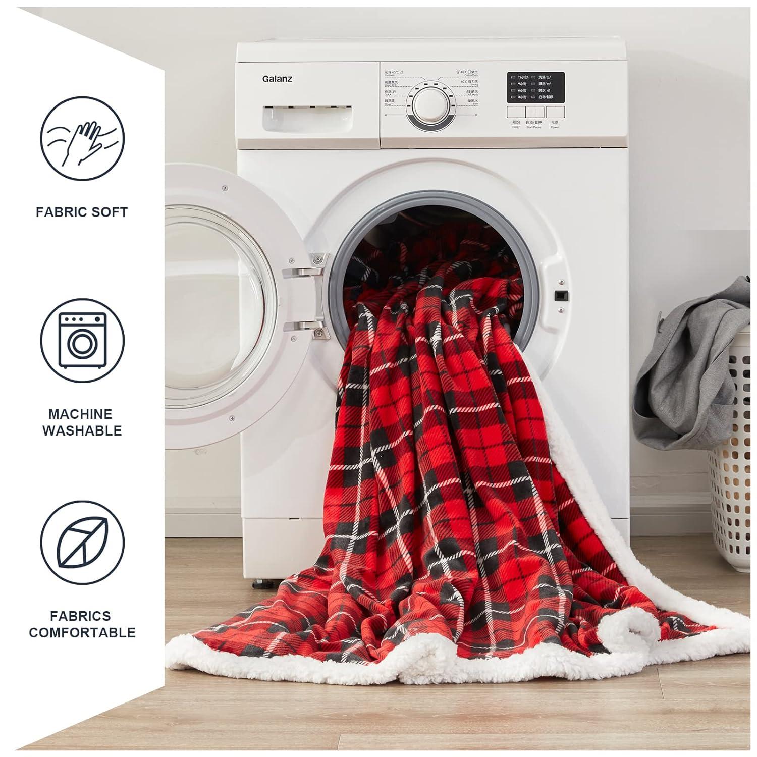 inhand Sherpa Throw Blanket Plaid Checkered Warm Blanket for Couch, Bed, Sofa Reversible Fluffy Flannel Fleece Blanket and Throw for Adults, Women, Men, Ideal for Christmas (Dark Red, 50”x 60”)