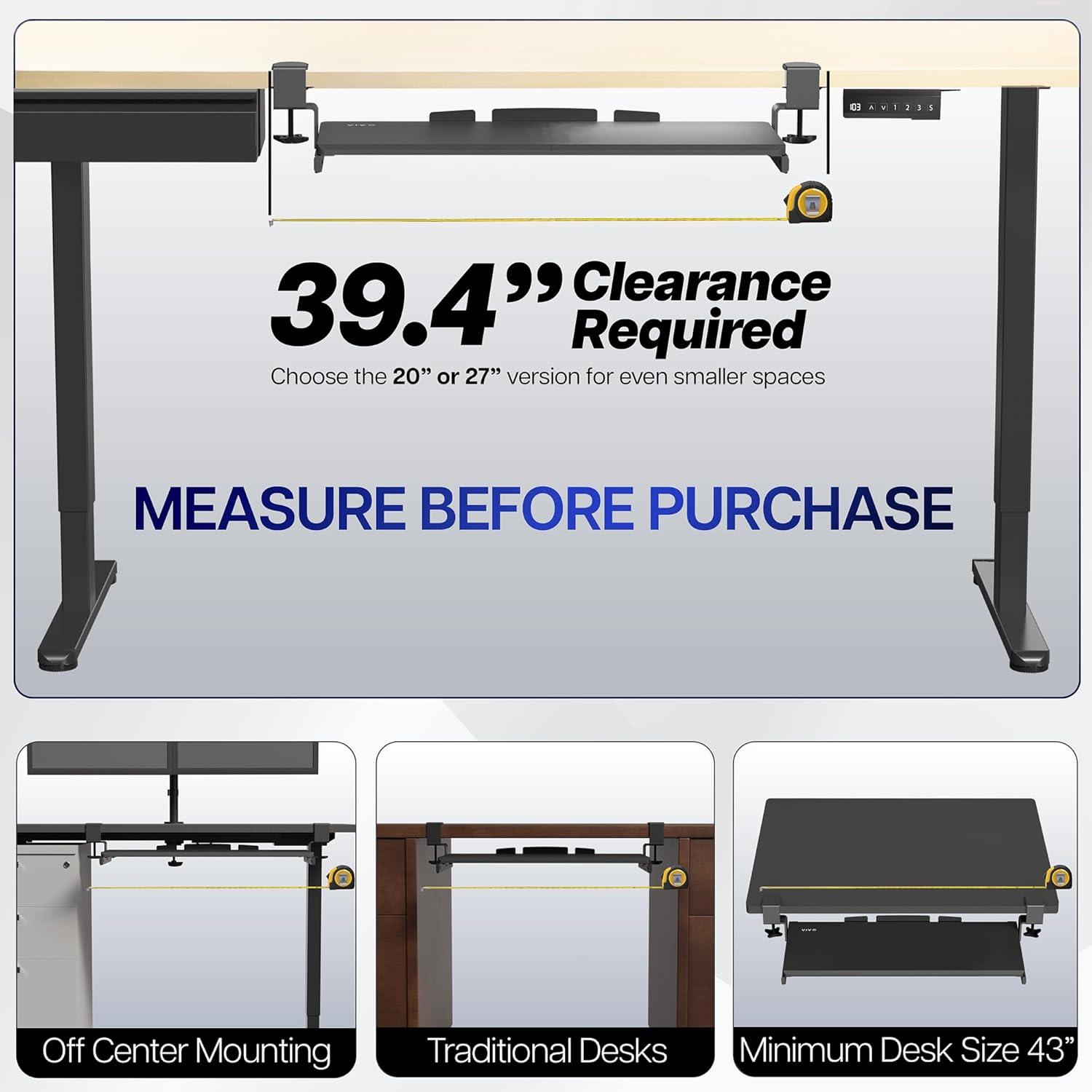 VIVO Vintage Brown Extra Long Clamp-on Computer Keyboard Mouse Under Desk Tray