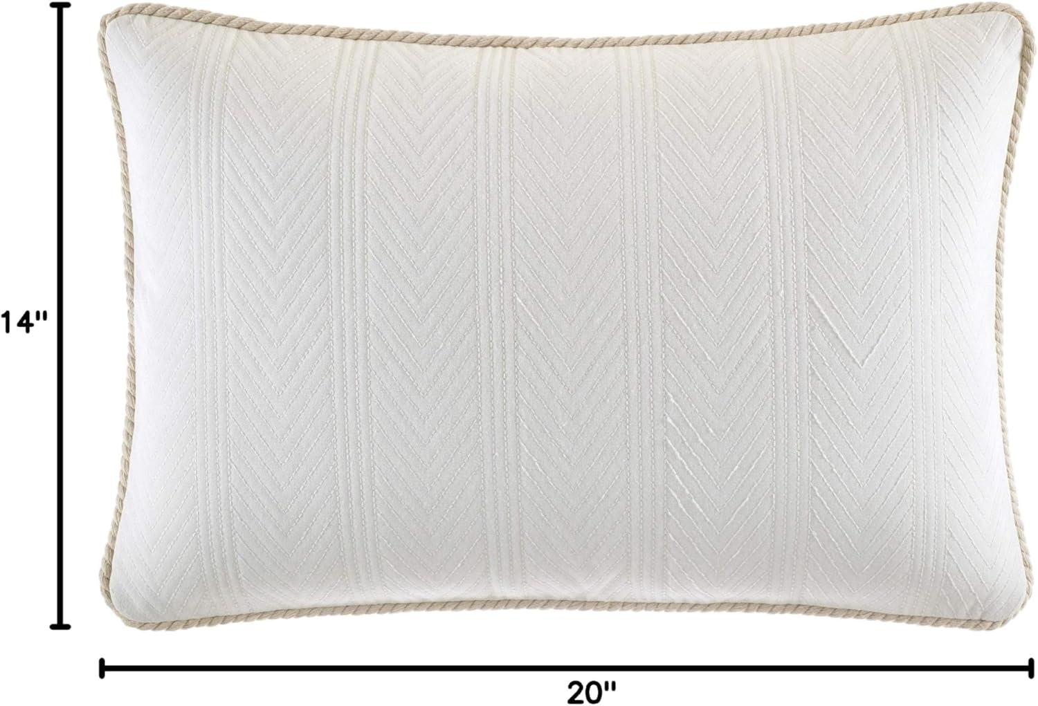 Beige Chevron Cotton Rectangular Throw Pillow with Trim