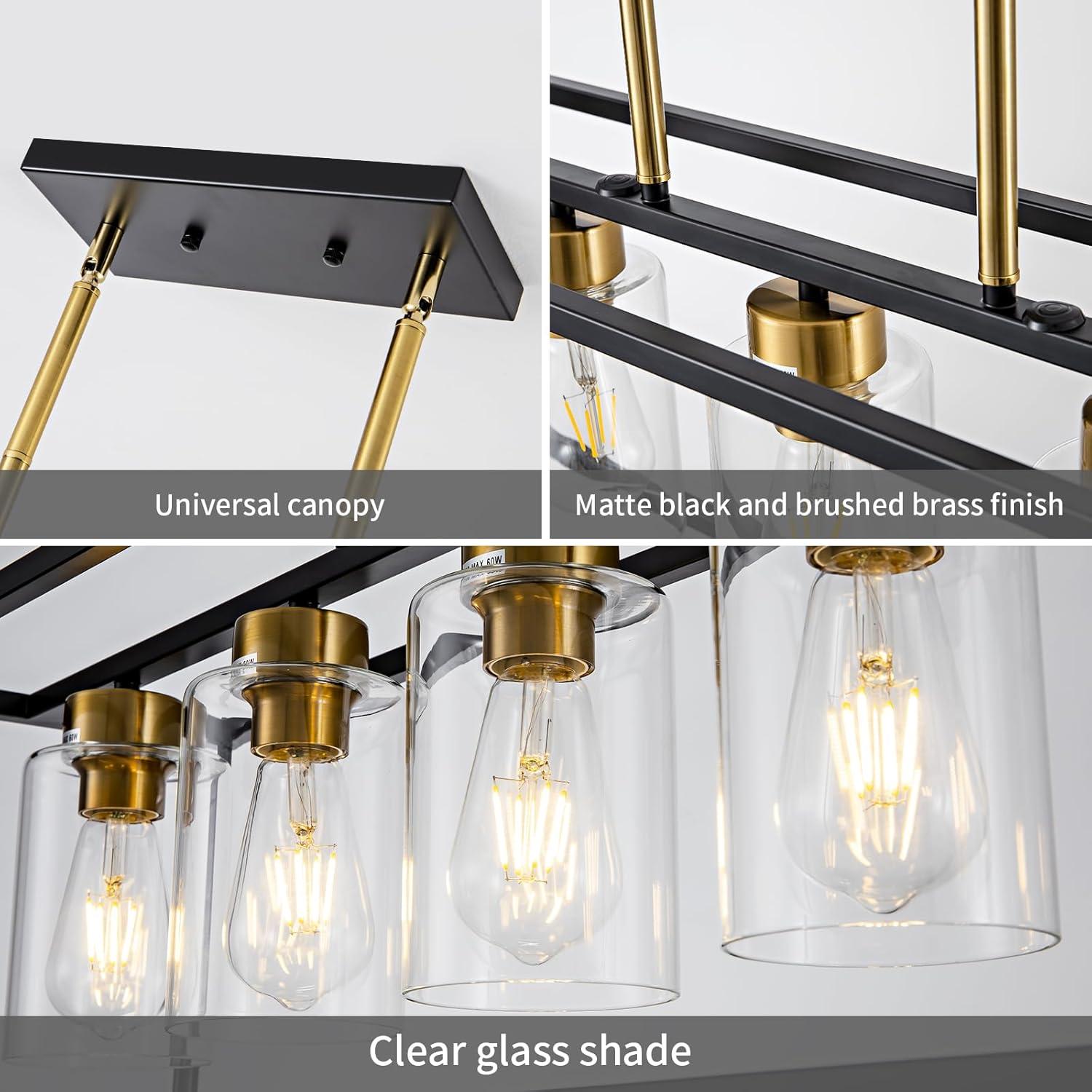 Modern Black and Brass 5-Light Island Chandelier with Glass Shades