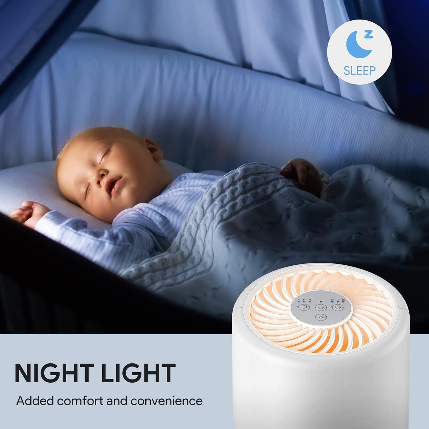 White Compact HEPA Air Purifier with Night Light