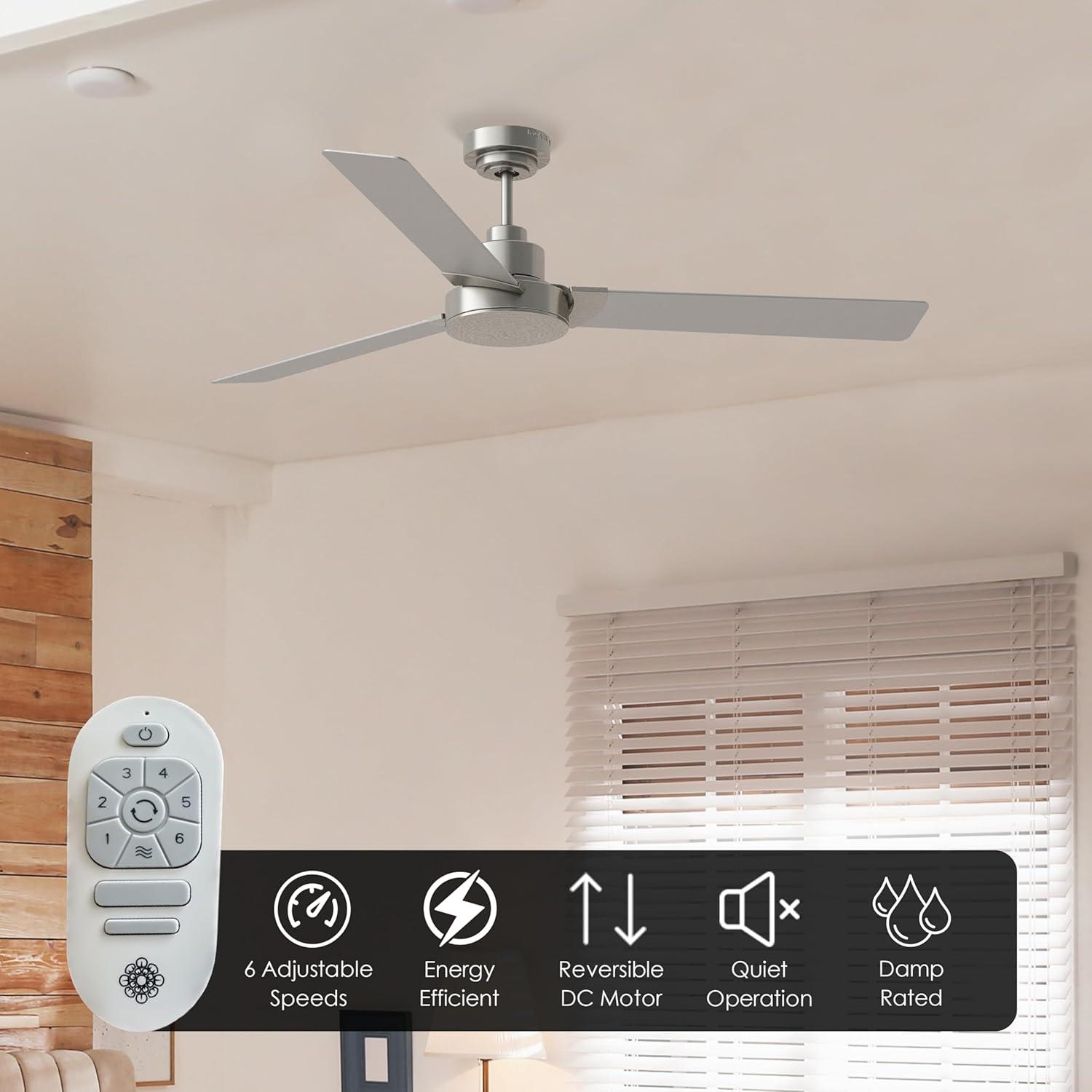 Generation Lighting Jovie 58-in Brushed Steel with Silver/American Walnut reversible blades Blades Propeller Ceiling Fan Without Light ( 3 -Blade )