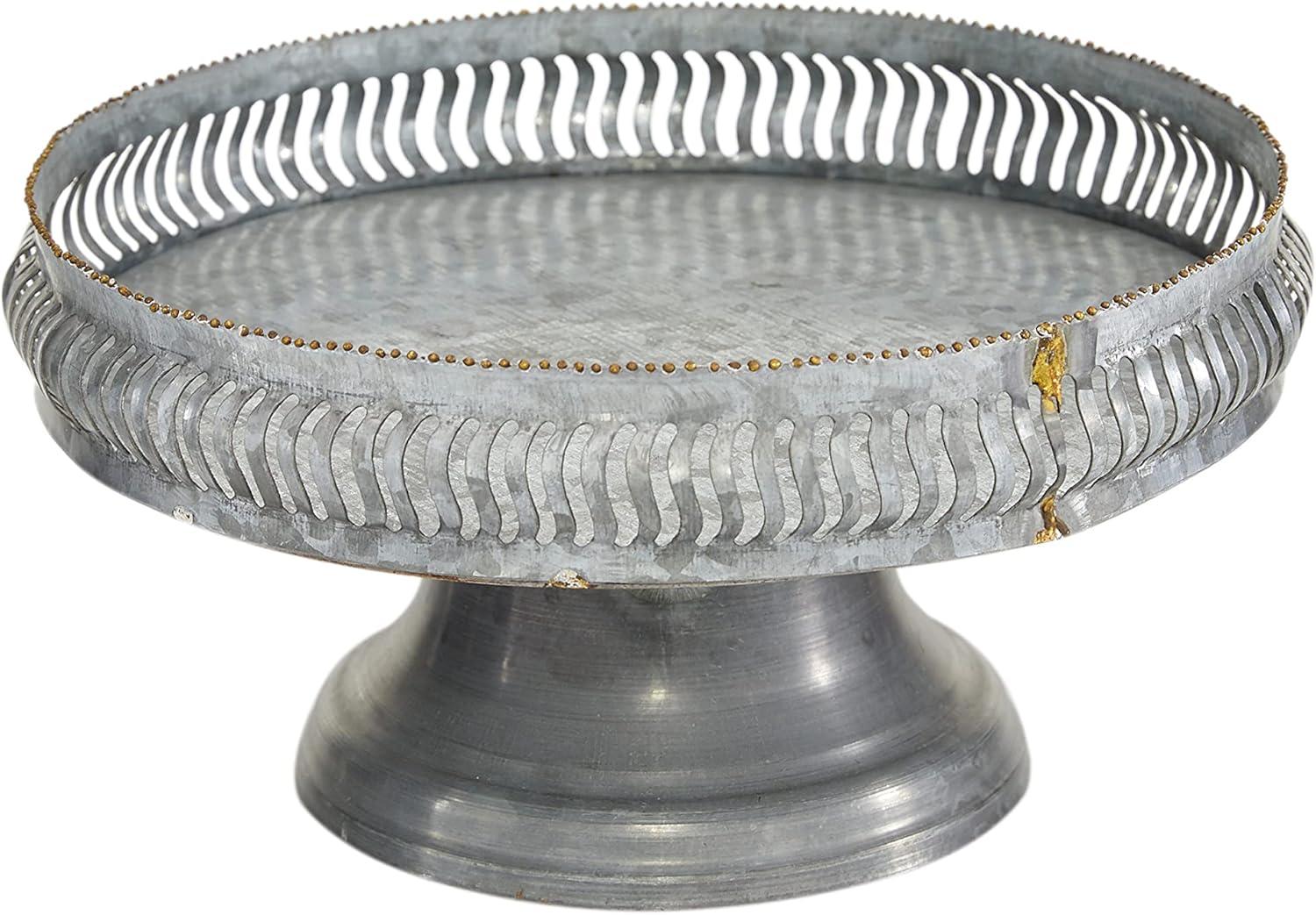 DecMode 12", 16"W Gray Metal Galvanized Cake Stand, 2-Pieces