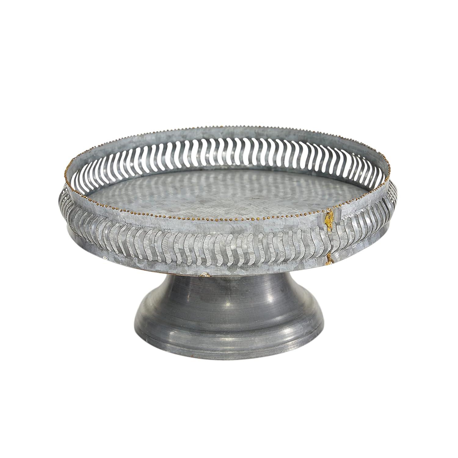 DecMode 12", 16"W Gray Metal Galvanized Cake Stand, 2-Pieces