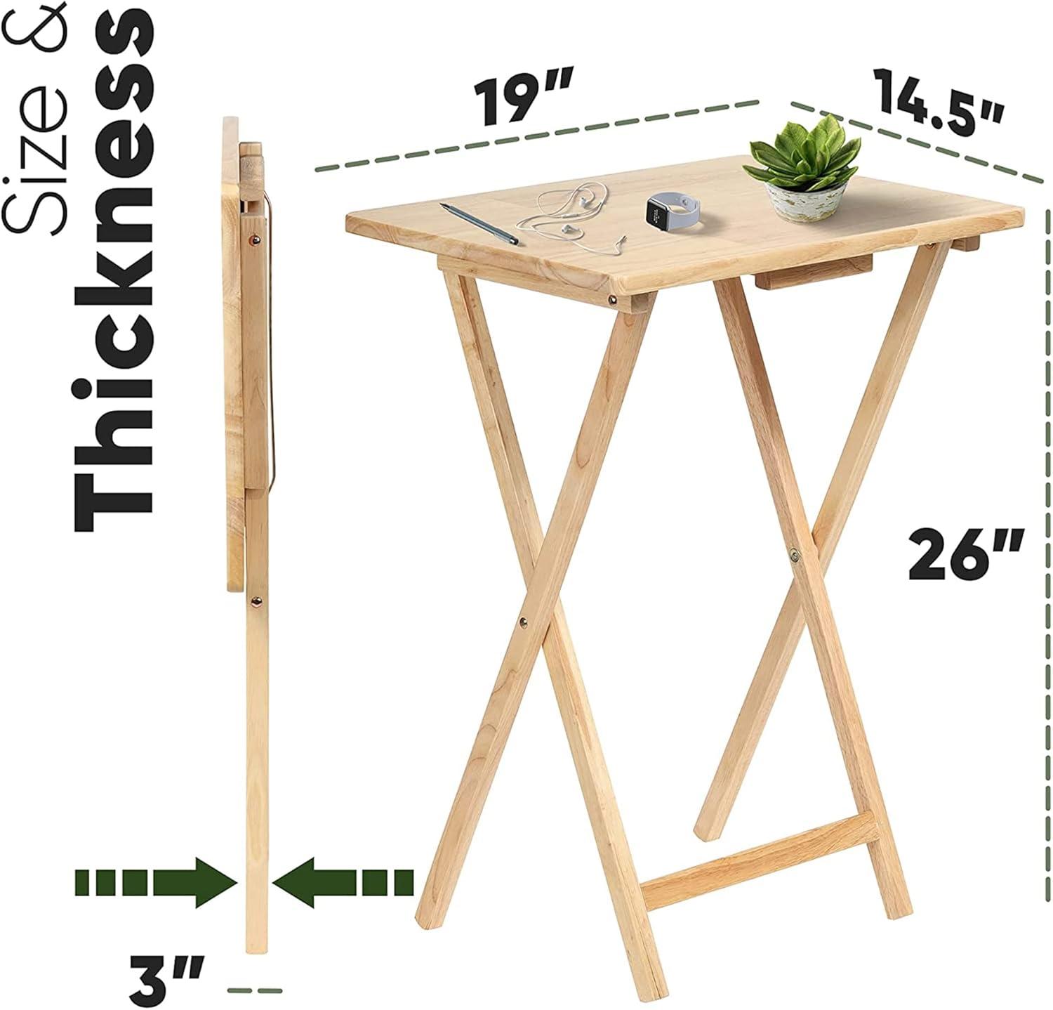 PJ Wood Folding TV Tray Tables with Compact Storage Rack, 5 Piece Set