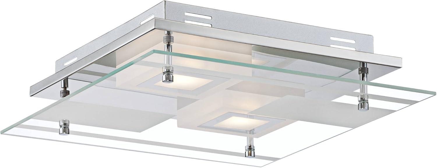 Possini Euro Design Reese Modern Ceiling Light Flush Mount Fixture 13 1/2" Wide Chrome 2-Light LED Flat Glass for Bedroom Kitchen Living Room Hallway