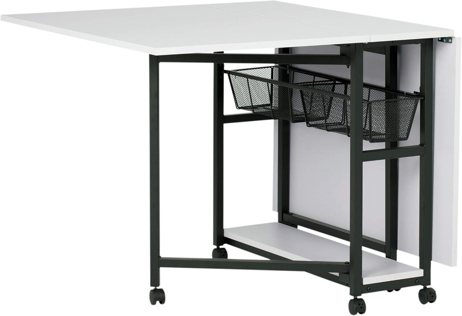 30" Fixed Height Mobile Fabric Cutting Table with Storage Charcoal/White - Sew Ready