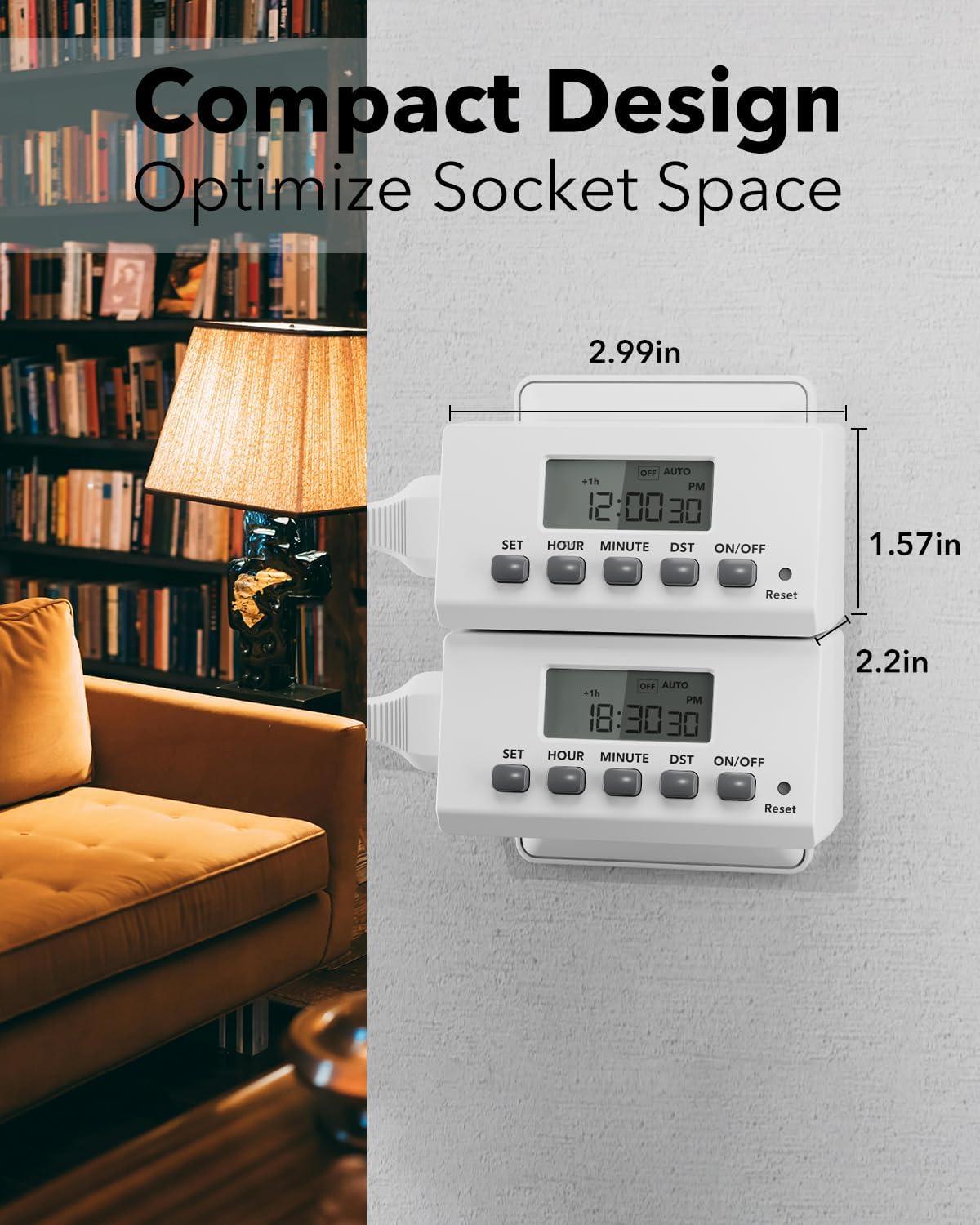 White Digital Programmable Indoor Outlet Timer 2-Pack