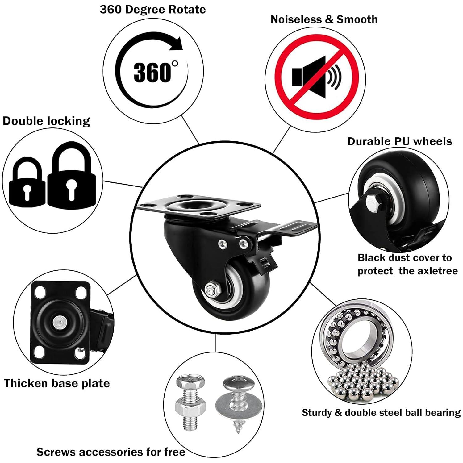 2" Black Polyurethane Heavy Duty Swivel Casters with Double Lock