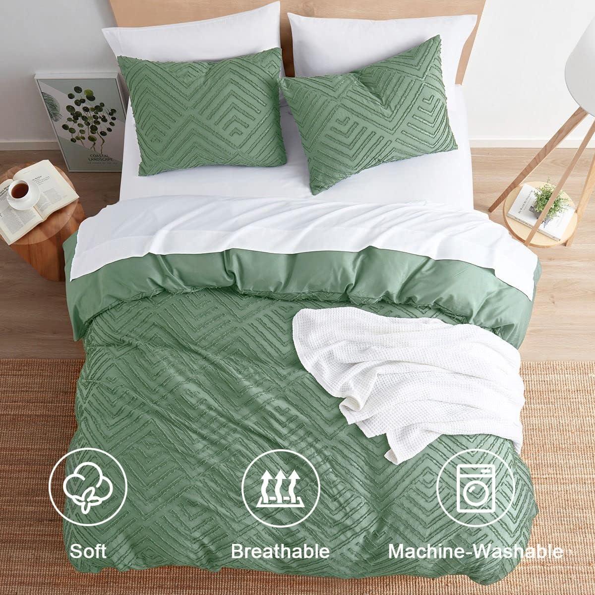 Boho Bedding King Duvet Cover Set - 3 Piece Tufted Double Brushed Boho Duvet Cover with Zipper Closure, 104x90 Inches and 2 Pillow Shams