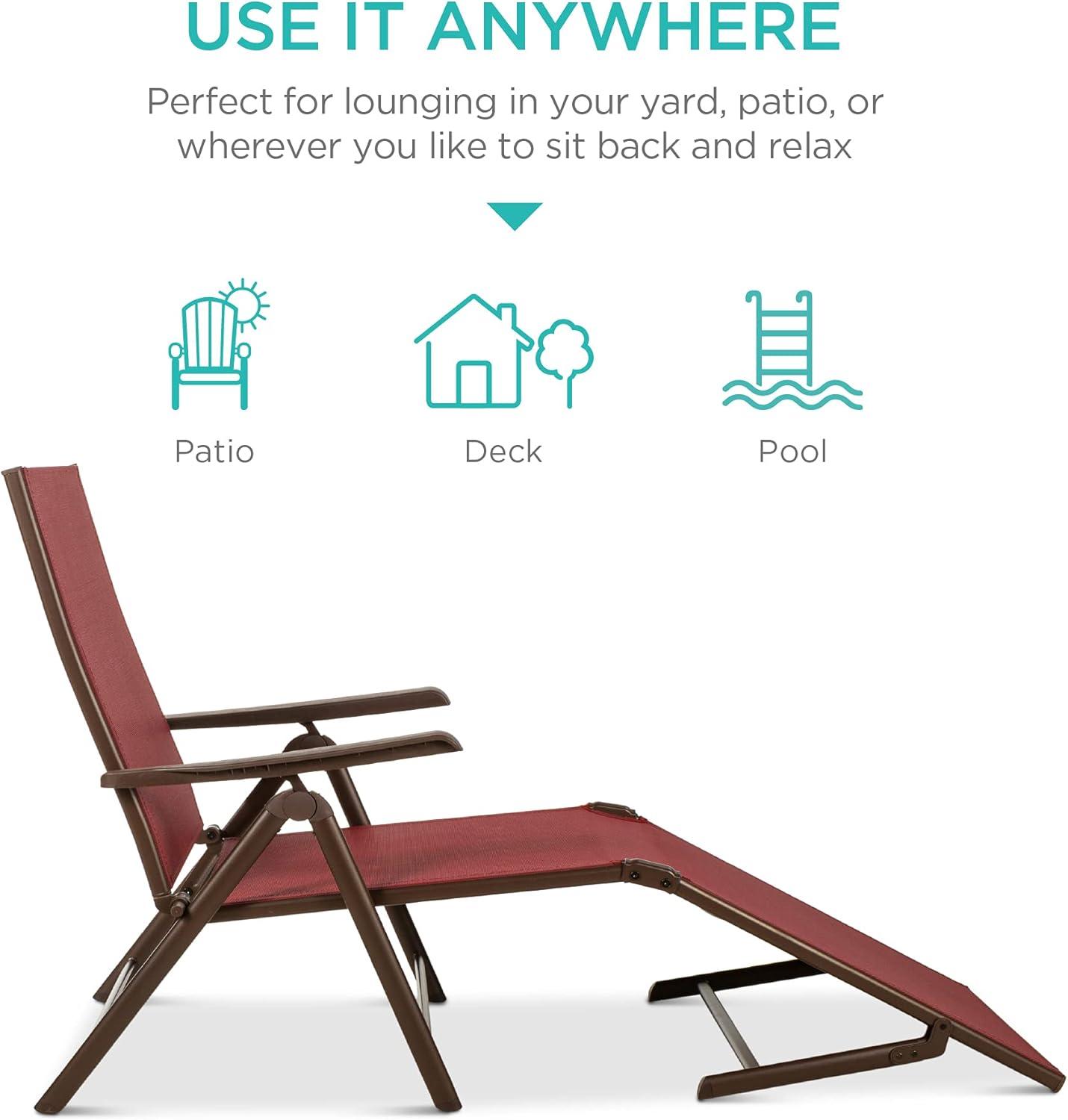 Best Choice Products Set of 2 Outdoor Patio Chaise Lounge Chair Adjustable Folding Pool Lounger w/ Steel Frame - Red