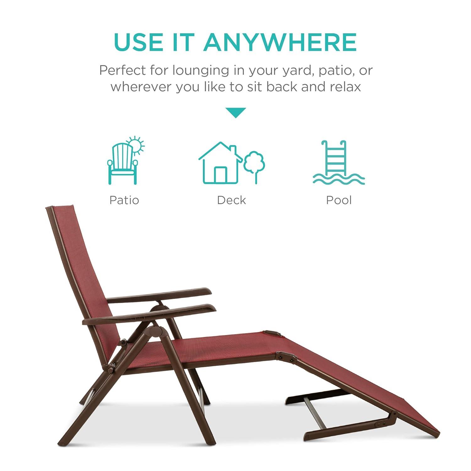 Best Choice Products Set of 2 Outdoor Patio Chaise Lounge Chair Adjustable Folding Pool Lounger w/ Steel Frame - Red