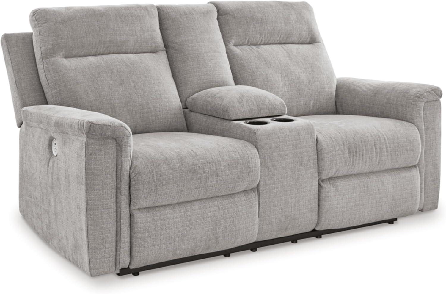 Ash Gray Fabric Power Reclining Loveseat with Cup Holder