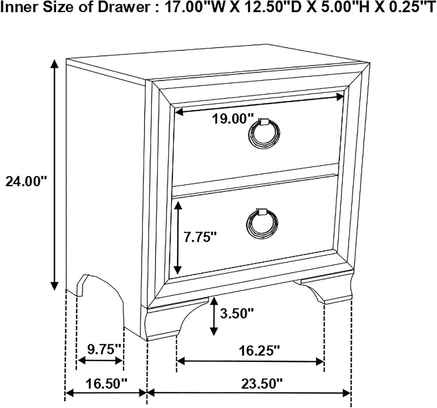 Salford 2-drawer Nightstand Metallic Sterling