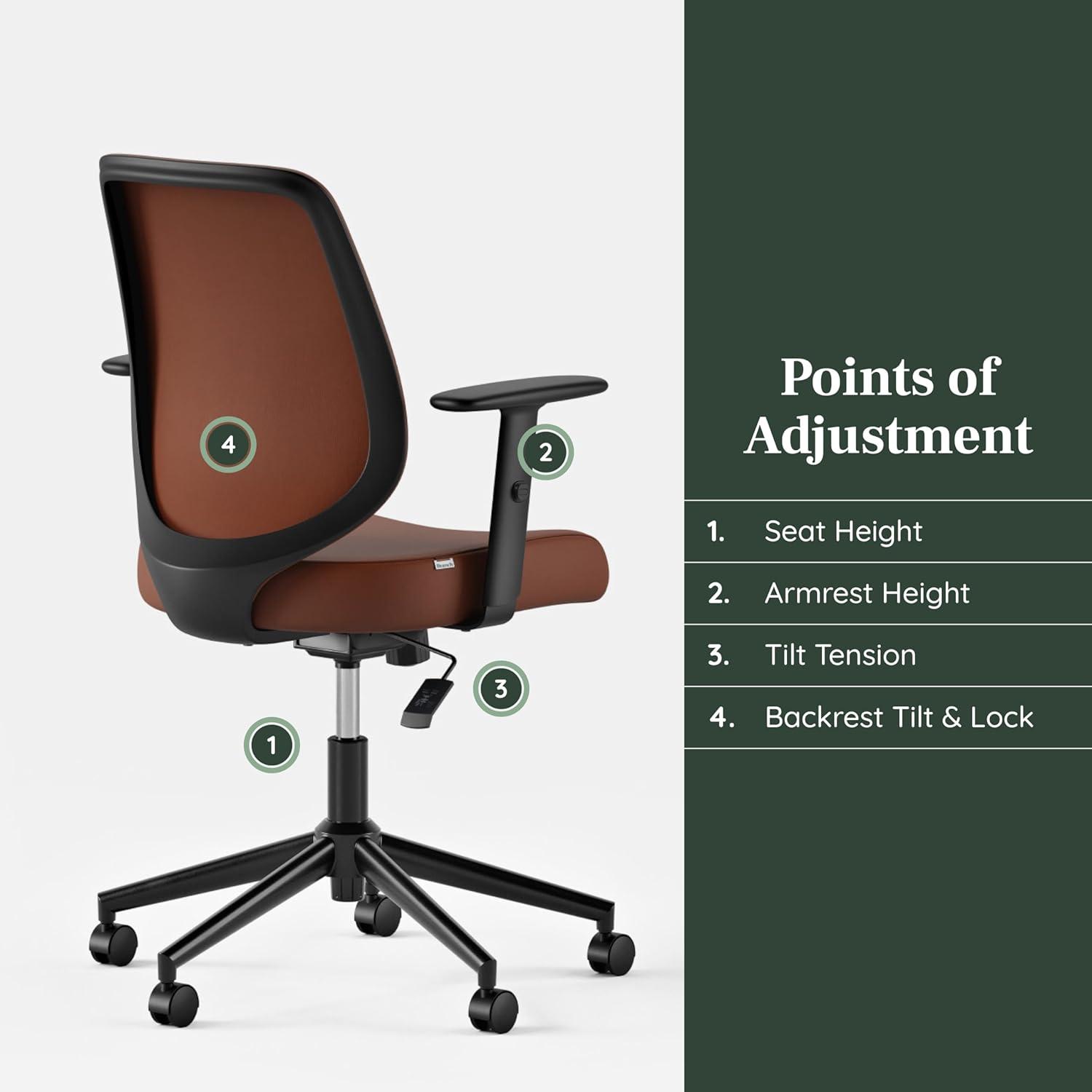 Mahogany Vegan Leather Swivel Task Chair with Adjustable Arms